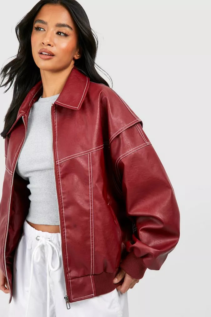 Petite red leather jacket discount